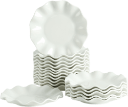 OMAYKEY 6 Inch Ceramic Dessert Plates Set of 18, Small Salad Plates, Porcelain Wave Rim Dinner Plates, Mini Appetizer Plates for Cake Waffles Snacks Side Dish, Oven Microwave Dishwasher Safe, White Round Wave