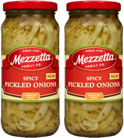 Mezzetta Spicy Pickled Onions - Crunchy Yellow Onion Marinated in Vinegar, Oregano & Chilies - Perfect for Burgers, Tacos, Sandwiches - Fresh Flavorful - Elevate Your Dishes - 16 Oz Jar - Pack of 2 Spicy Onions 16 oz (Pack of 2)
