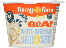 Funny Farm A2 Milk Macaroni and Cheese Cups | Pasta with White Cheddar Flavor - Goat Cheese Mac and Cheese Cups (Bulk 10 Pack) | A2 Goat Milk Cheese Pasta Sauce Packet with Elbow Macaroni Noodles - Goats Milk Based White Cheddar Mac n Cheese Cups