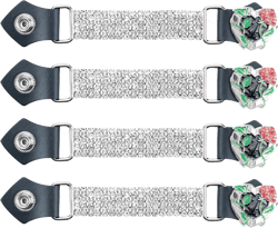 Dream Apparel 4PCS Bling Crystal Motorcycle Vest Extenders for Women Biker with Faux Leather Ends and Rhinestone Chains Small-Medium Black Heart & Red Rose & Green Leaves