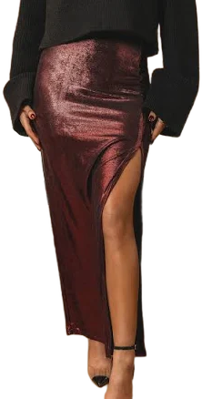Cupshe x JoJo Red Wine Maxi Skirt with Pockets