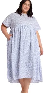 Sweet Salt Clothing Round Neck Dolman Sleeve Floral Midi Dress with Pockets