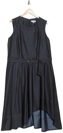 Calvin Klein Women's Sleeveless Belted High-Low Chambray Midi Dress