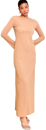 Chiffon Boat Neck Long Sleeve Maxi Dress