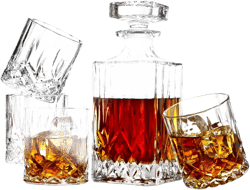 ELIDOMC 5PC Italian Crafted Crystal Whiskey Decanter & Whiskey Glasses Set, Crystal Decanter Set With 4 Whiskey Glasses, Whiskey Decanter Sets for Men.