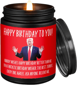 Wax & Wit Trump Birthday Candle for Men and Women - Donald Trump Merchandise Scented Candle - Celebrate with Patriot Pride - Trump Presents for Him and Her – 9oz, Soy Wax, 50 Hour Burn Happy Birthday to You!