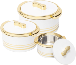 Pinnacle Insulated Casserole Dish with Lid 3 pc Set 3.7/2.6/1.5 qt. Hot Pot Food Warmer/Cooler –Thermal Soup/Salad Serving Bowl- Stainless Steel Hot Food Container–Best Gift Set for Moms –Holidays