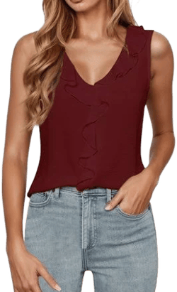 Women's V Neck Sleeveless Ruffle A-Line Top