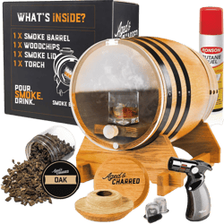 Old Fashioned Cocktail Kit for Whiskey, Bourbon & More - Premium Barrel Set, USA Oak - Cocktail Smoker Kit with Torch - Bourbon Gifts for Men - (with Butane) Smoke Barrel Kit With Butane