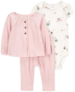 Carter's Baby Girls 3-pc. Barn-Print Floral Cardigan, Bodysuit & Pant Set