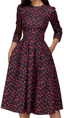 Floral Vintage 3/4 Sleeve Midi Evening Dress