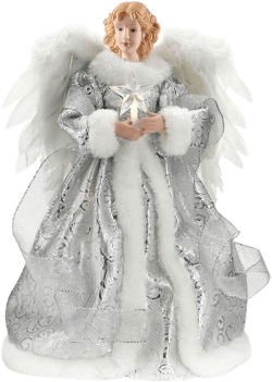 Christmas Angel Tree Topper, Christmas Tree Topper with LED Light, Angel Christmas Treetop Figurine with Wings, Xmas Treetop Ornament Holiday Decoration Ornament