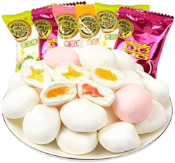 8 flavors Juice Filling Cotton Candy，Candy Floss Soft Fudge,Strawberry White Peach Blueberry Flavor,Assorted Fruity Marshmallows,Healthy Dim sum，Chewing Soft Candy Desserts (250g)