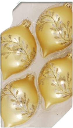 Glass Christmas Tree Ornaments - 67mm/2.63" [4 Pieces] Decorated Balls from Christmas by Krebs Seamless Hanging Holiday Decor (Gold Velvet 3.5" Onion with Leaves) Gold Velvet 3.5" Onion With Leaves