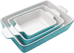 Casserole Dishes for Oven, Ceramic Baking Dishes, Lasagna Pan with Handles, Porcelain Baking Pan Deep, Bakeware for Baking, Cooking, Wedding Gift, Set of 3 (11.6" x 7.8", Aquamarine) 11.6 x 7.8 Inches Aquamarine