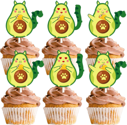 18pcs Glitter Avocado Cat Taco Bout Dessert Cupcake Topper Holy Guacamole Theme Decor Supplies Baby Shower Boys Girls Happy Birthday Party Decorations