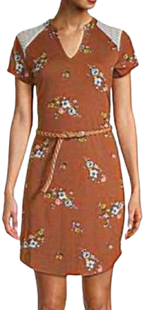 Nobo Boho Floral Tunic Dress with Short Sleeves and Belt
