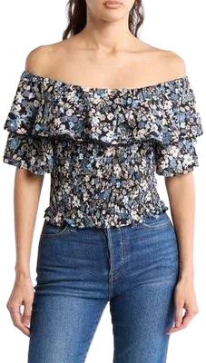 By Design Laura Floral Ruffle Short Sleeve Top