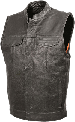 Men’s SOA Black Premium Buffalo Leather Club Style Motorcycle Rider Vest with Patch Access BZ6010