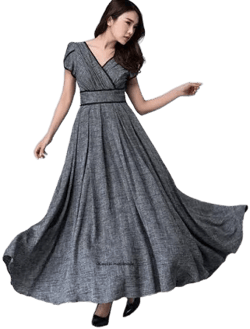 Retro Empire Waist Linen Maxi Dress
