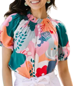 Feeling Fun Floral Bubble Sleeve Blouse