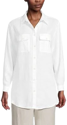 Lands' End Women's Linen Roll Sleeve Tunic Top