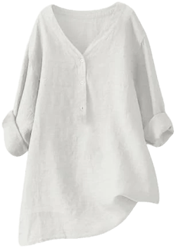 Women's Linen V-Neck Long Sleeved Blouse