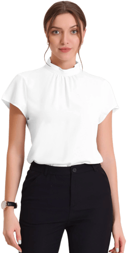 Inspire Chic Work Top for Women's Stand Collar Cap Sleeve Keyhole Back Elegant Business Blouse