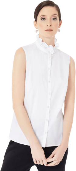 Misook Women's Ruffle-Neck Stretch Cotton Blouse