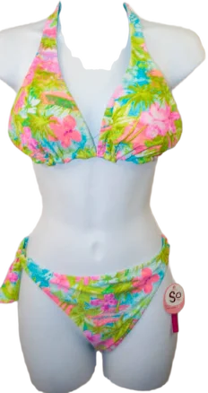So Ladies Reversible Floral Blue Dot Bikini Top Or Bottom