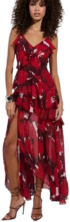 Akira Maeve Printed Ruffle Maxi Dress