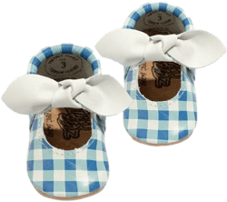 Dorothy Gingham Knotted Leather Baby Moccasins