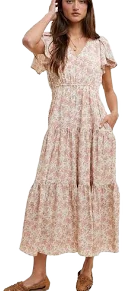 Floral Tulip Sleeve Midi Dress