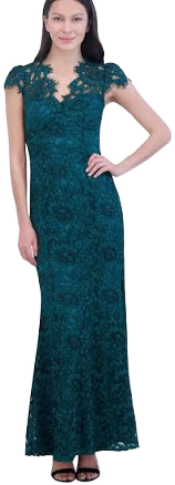 Eliza J Women's Illusion Lace Cap-Sleeve Mermaid Gown