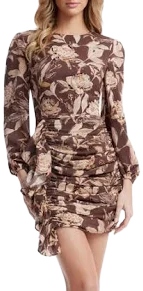 Dress the Population Women's Kat Floral Ruched Long Sleeve Minidress