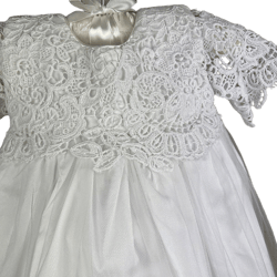 Silk Christening Dress, Bonnet, Shoes & Hairband DE4309D White