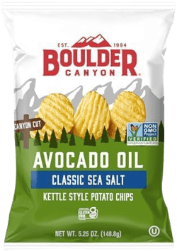 Boulder Canyon Classic Sea Salt Flavored Potato Chips, Made With Avocado Oil, Canyon Cut, Gluten Free, 5.25 Ounces (Pack Of 12)