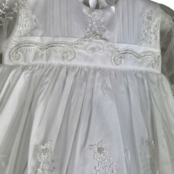 Silk Christening Gown, Bonnet, Shoes & Hairband DE4266 Ivory - 0-6 Months Only