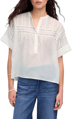 Madewell Women's Samoa Lace Inset Pintucked Henley Top