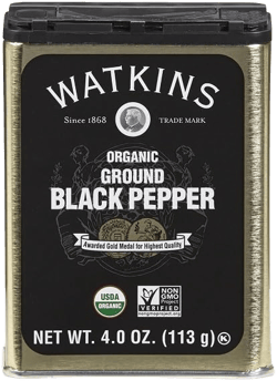 Watkins Gourmet Organic Spice Tin, Ground Black Pepper, 4 oz Ground Black Pepper 4 Ounce (Pack of 1)