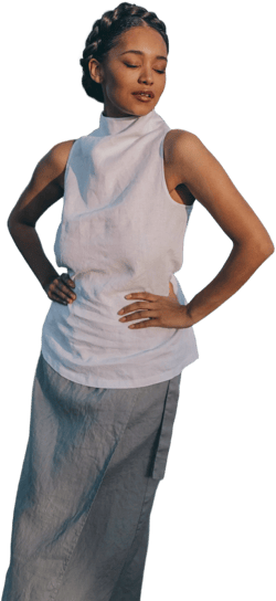 Women's Bohemian Linen High Neck Sleeveless Tunic Top