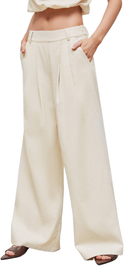 CIDER Linen-blend Linen-blend Mid Rise Pocket Solid Comfortable Wide Leg Trousers Womens for Vacation