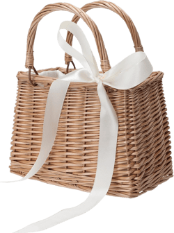 Flower Girl Basket Boho Style Rattan Baskets with White Ribbon for Weddings, Classic Wicker Handbag Basket Purse Baskets Bags Women Straw Tote with Handle Rectangular