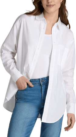 Relaxed Poplin Button Up Shirt for Tall Women White