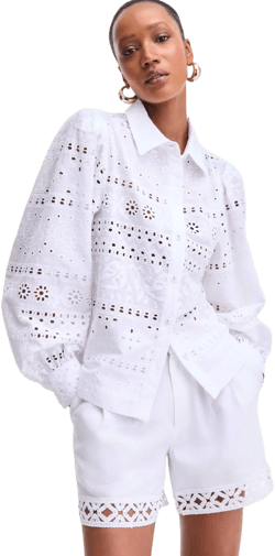INC International Concepts Women's Cotton Eyelet Blouson-Sleeve Blouse