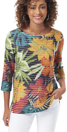 Northstyle Textured Floral Print Top 3/4 Sleeves
