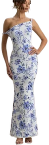 Lita Monochrome Floral Print Twisted Asymmetric Maxi Dress