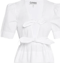 Ganni Women's Stretch Cotton Tie Strap Blouse
