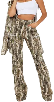 Fashion Nova Women's Tall Sneak Attack Non Stretch Camo Cargo Jeans