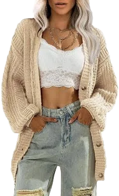 EXLURA Women's Oversized Open Front Knit Cardigan Sweater